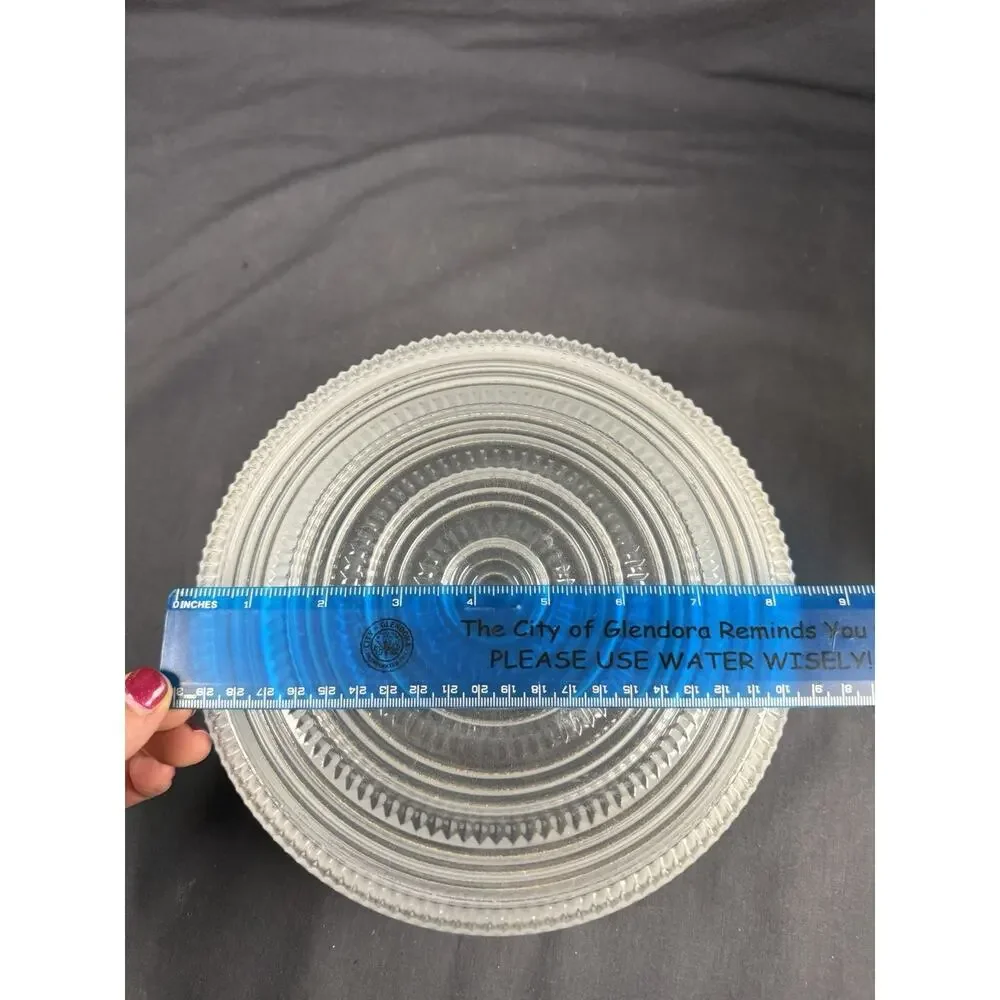 Vtg 70-80s Flush Mount Round 8.75” Clear Glass & White Ceiling Light Fixture NOB